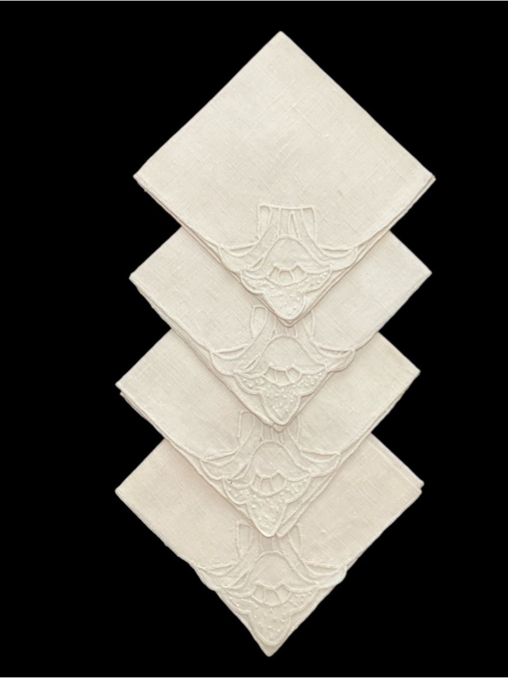 4 Cutwork Embroidery Cocktail Napkins